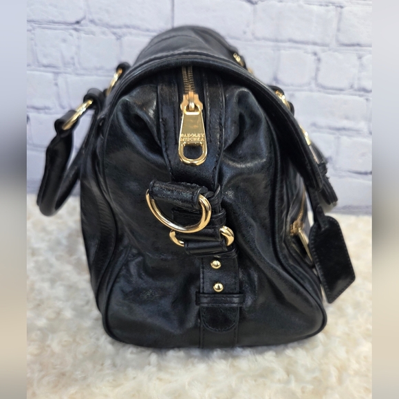 Badgley Mischka Black and Gold Satchel with Glossy Finish - Picture 6 of 16